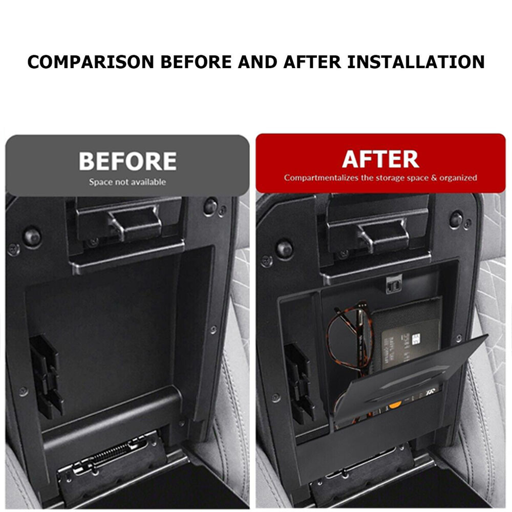 Hidden Console Armrest Storage Organizer For Toyota Tacoma 2016-2023 – Black Plastic Tray