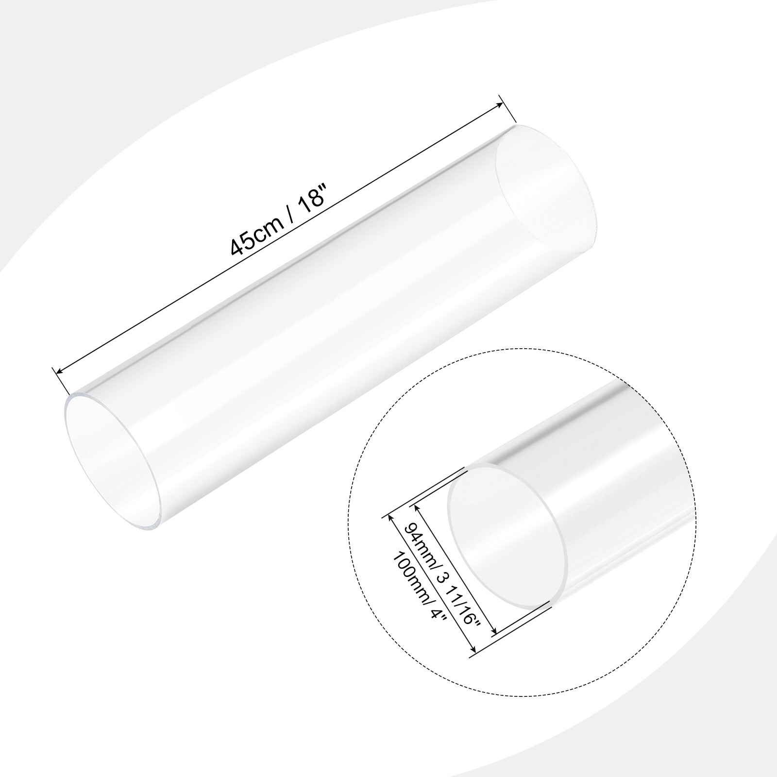 Acrylic Pipe Clear Round Tube 94mm ID 100mm OD 18" for Lamps and Lanterns eBay