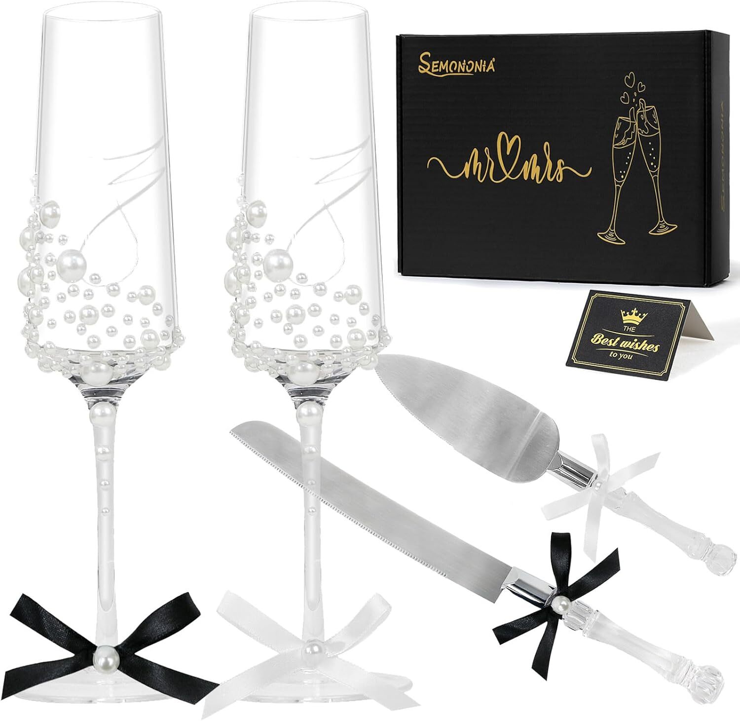 Elegant 4-Piece Wedding Toasting Glasses with Champagne Knife Set