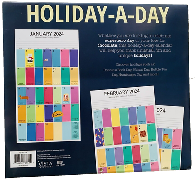 2024 Holiday-A-Day Big Block Wall Calendar Easy to Read 12" x 22" Fun  Topics | eBay