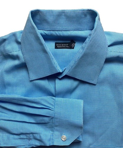 Rochester Shirt Adult 18 36/37T Blue Button Up Houndstooth Egyptian Dress Mens