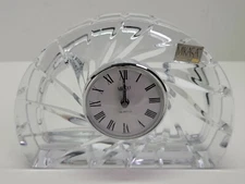Mikasa Lead Crystal Clear Glass Mantel Clock Spiral Crescent Style w Orig Box 