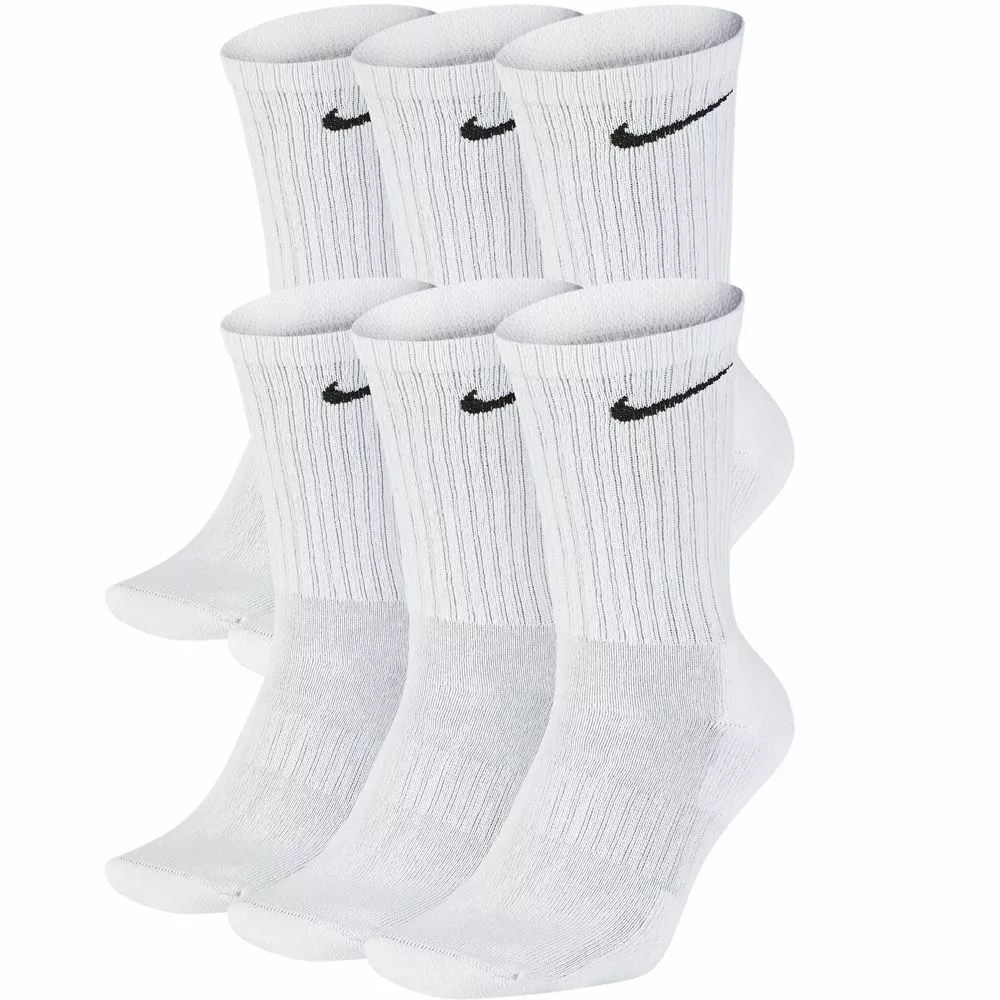Nike Everyday Cushioned Socks Crew 6 Pair Mens White Multi Size Thick Sole