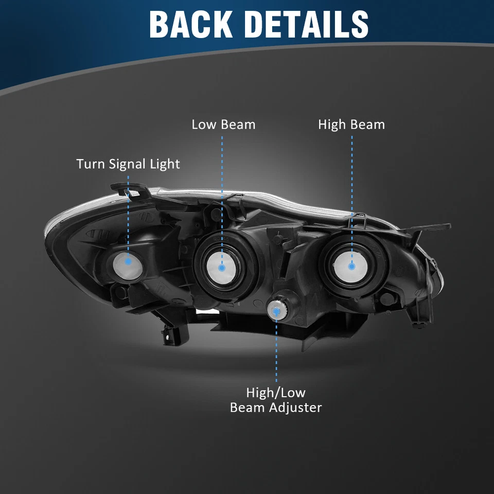 Headlights For 03-08 Toyota Corolla Chrome Housing Amber Reflector Clear Lens Foto 3 de 4