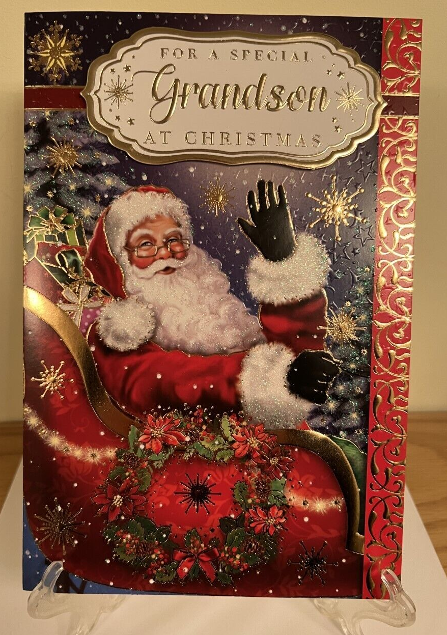 Christmas  Card Grandson - Foil & Glitter Finish Xmas