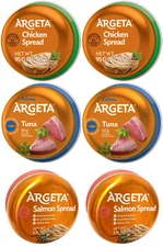 6 PACK - ARGETA PATE Spread TUNA 2 SALMON 2 CHICKEN 2 - 6 UNITS 95GR EACH