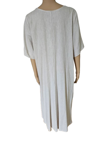 Made in Italy Damen Hochwetiges Kurzarm Leinen Viskose Kleid Maxikleid M 4XL - Bild 7 von 18