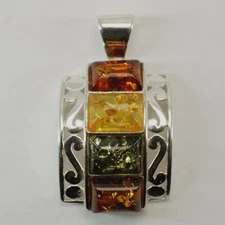 Genuine, Natural, Multicolor BALTIC AMBER  Pendant in 925 STERLING SILVER #1433