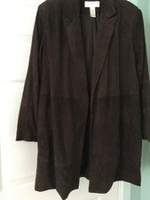 Vintage Retro Boho Brown Suede Midlength Coat Lizsport Claiborne Small Western