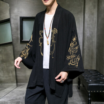 Chinese Embroidery Hanfu Costume Men Robe Jacket Japanese Embroidered Coat Asian