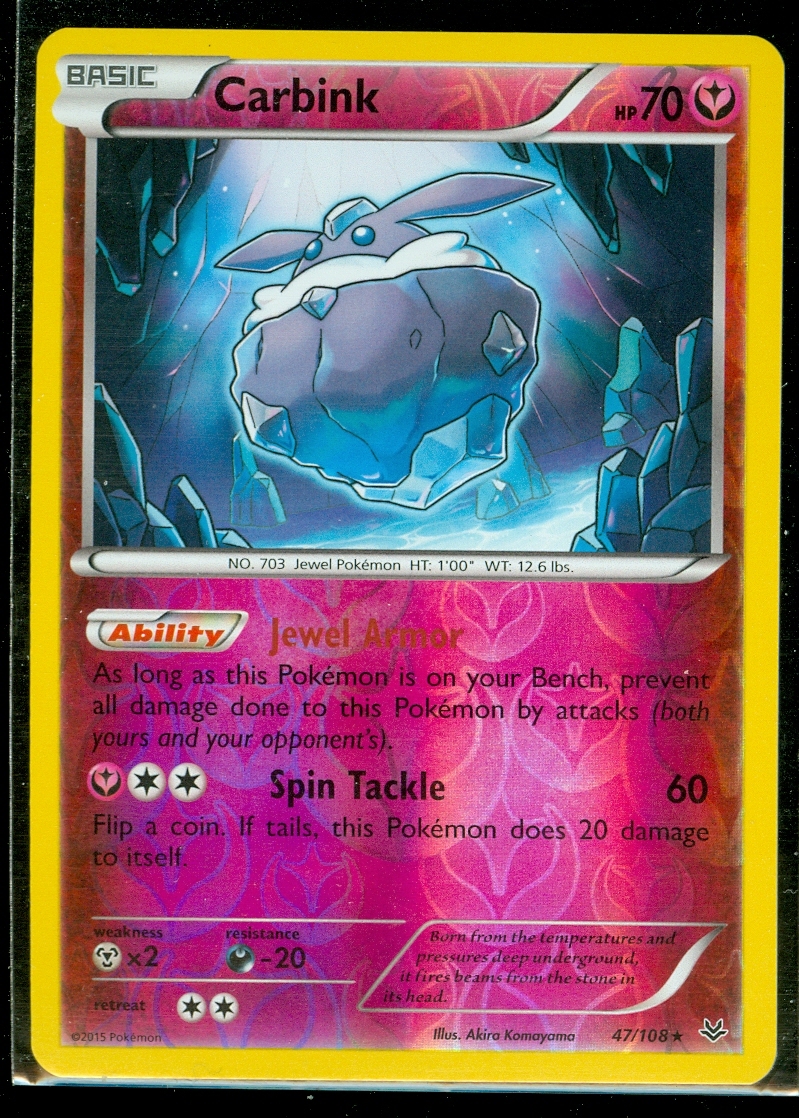 Pokemon CARBINK 47/108 - XY Roaring Skies RARE Rev Holo - MINT