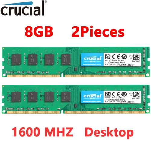 Crucial DDR3L 16GB (2 x 8GB) 2Rx8 1600 MHz PC3L-12800 RAM 240-Pin Desktop Memory
