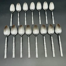 Imperial Stainless BAMBOO Silverware Flatware Spoon Teaspoon Tablespoon Soup Vtg