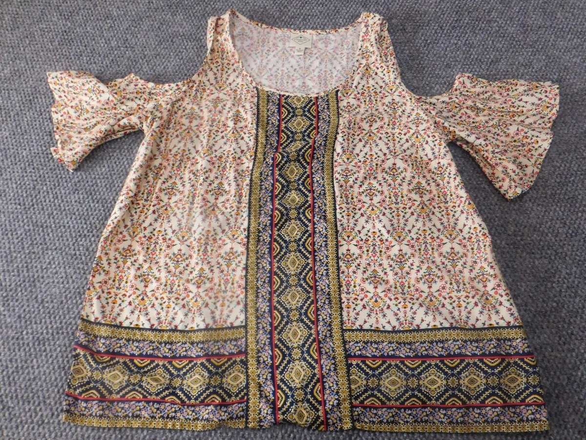 Tunique St. John's Bay XXL Blanc - Motif Floral Cottagecore - Manches 3/4 - Occasion Très Bon état