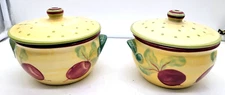 2 Pfaltzgraff Pistoulet Individual Soup Server and Lid Yellow Red Radish