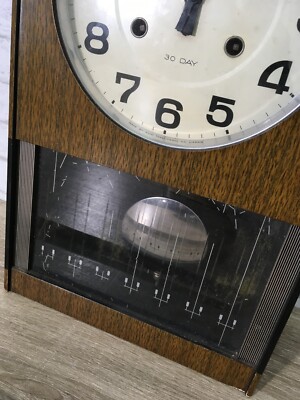 Vintage Mid-Century Aichi Tokei Wood 30-Day Wall Clock MCM JAPAN
