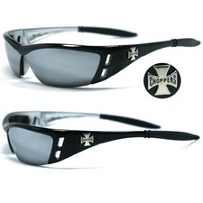 Choppers Bikers Mens Sunglasses - Black / Mirror Lens C46