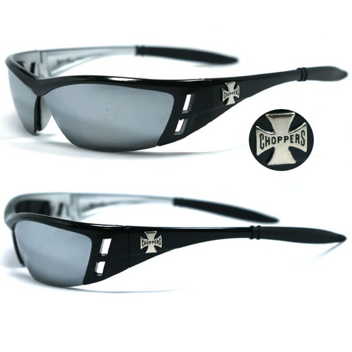 Choppers Motards Hommes Lunettes de Soleil - Noir/Miroir Lentille C46 - Photo 1 sur 2