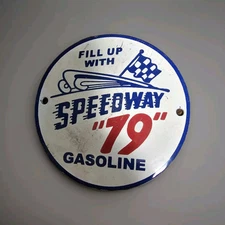  VINTAGE SPEEDWAY "79" GASOLINE STATION PORCELAIN SIGN 