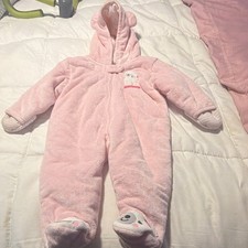 Just One You by Carter's Pink Fleece Hooded Bear Zip Footed Coverall 6M