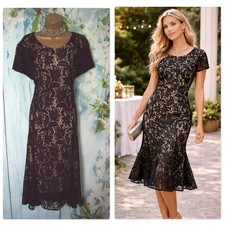 Roman Black Lace Midi Dress Size 20 Flute Hem Stretch Occasion Evening Wedding