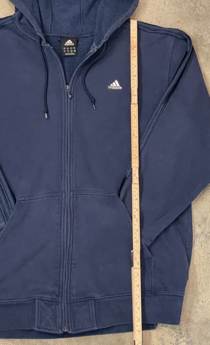 Adidas Hoodie Mens L Blue Full Zip 3 Stripe Y2K Athletic Sweatshirt Logo Cotton thumbnail 4