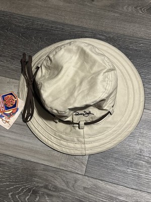 Panama Jack Women's Contrast Cotton Bucket Sun Hat w/ Size Tie 3'' Brim Tan NWT