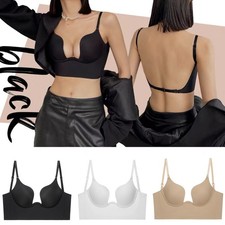 Women Low Back Bra Wire Lifting Deep U Shaped Plunge Backless Bras Push Up US