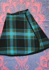 Pendleton Tartan Kilt Skirt SZ 12 12in High Waist Blue Green Plaid 100 Wool
