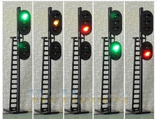 2 x O scale 1:48 LED made 2 heads railroad block signals 3 over 2 G/Y/R over G/R