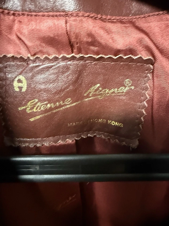 Chaqueta de cuero vintage Etienne Aigner para mujer 12 borgoña forrada retro Foto 3 de 4