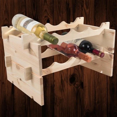 Freistehendes 2-stufiges Weinregal aus Holz für 8 Flaschen Natur Kiefer Aufbewahrungsständer