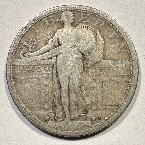 1917-S Type 1 Standing Liberty Quarter Better Date Album Coin Reverse Damage