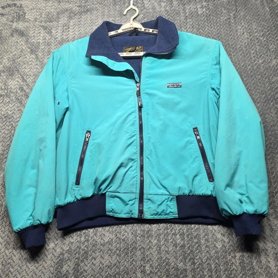 Chaqueta Bomber Eddie Bauer De Colección Para Hombre L Verde Azulado Forrada de Vellón Hecha en EE. UU. Foto 2 de 4