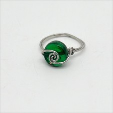Handmade Green Bead Swirl Wire Ring Hand Crafted Artisan Size 8