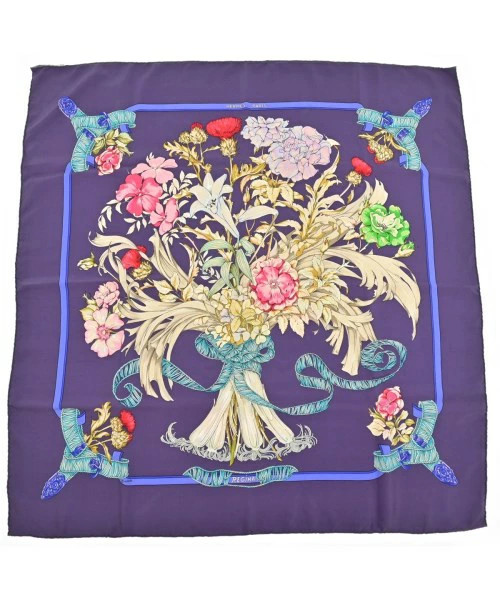 Hermes Bandana Scarf Ladies 90 Purple X Beige Blue Etc. Used Vintage Clothes