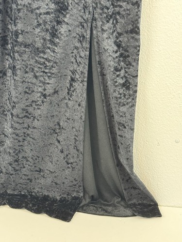 Vintage 1990s Contempo Casuals Velvet Maxi Dress Black Thigh Slit Size 5 - Picture 9 of 9