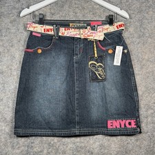 Vintage Y2K NWT Womens Enyce Jean Skirt w/ Belt Size 16 28x18 Embroidered HipHop