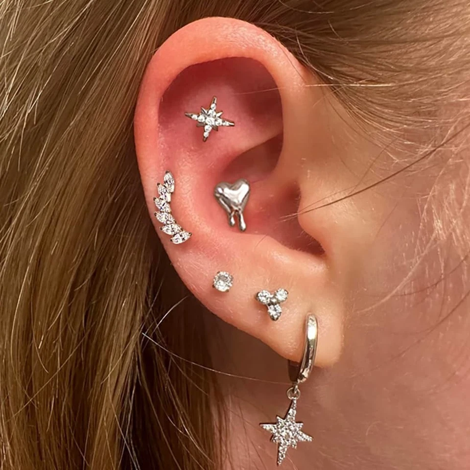 1 pieza ASTM F136 Titanio Sin Rosca Labret Perno Cartílago Hélice Tragus Nariz Plana Foto 3 de 4