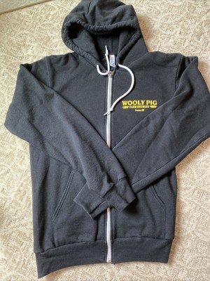 Wooly Pig Farm Brewery Fresno Ohio Zip Up Hooded Sweatshirt Black Size Medium
