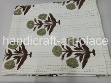 Block Print Floral Kantha Quilt Cotton Indian Bedspread Bedding Blanket Hippie