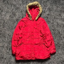 Red Quilted Hooded Winter Jacket with Faux Fur Trim ? Mid-2000s to Early-2010s