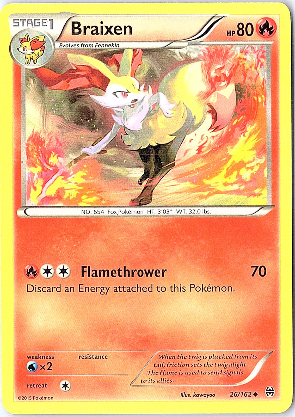 Braixen 26/162 Uncommon BREAKthrough Lightly Played Pokemon Card Starter