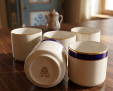 Set 5 tazzine LINDNER Kups-Bavaria-Echt Cobalt e Oro Zecchino Porcellana Tedesca