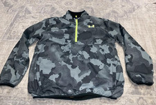 Under Armour Boys Youth Large Hoodie Green Gray Camo 1/4 Zip