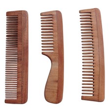 Neem Wood Combs Set of 3, Includes Wide Tooth, Fine Tooth, Wide Tooth with Ha...