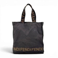 Borsa a mano originale FENDI logo nylon tela marrone scuro vintage 16327