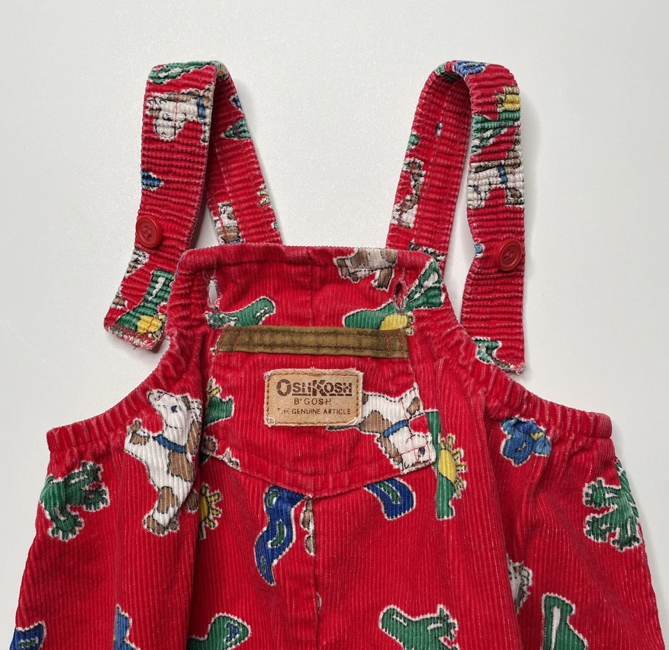 Macacão OshKosh B'gosh Vestbak Veludo Vermelho Cavalo Footsie Feito Nos EUA 6-9 M - Imagem 3 de 4