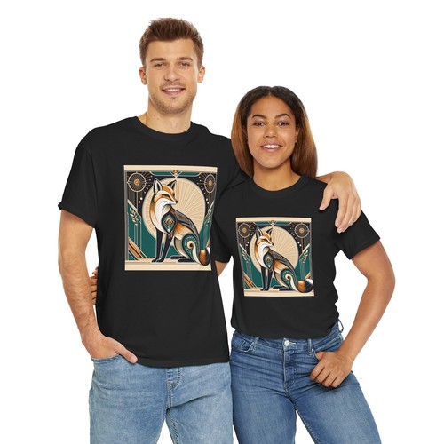Unisex Adult T Shirt Art Deco Stylized Fox Elegantly Geometric Graphic Tee - Foto 10 di 25