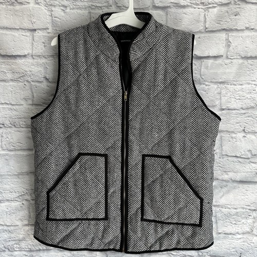 GEBRAUCHTE AMAZON HERRINGBONE SCHWARZ WEISS REISSVERSCHLUSS VORNE WESTE DAMEN XL